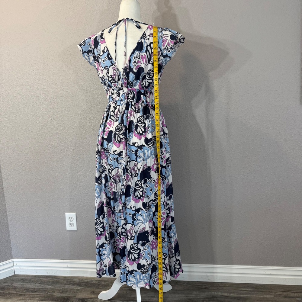 NWT LOFT Beach Women's Size XS Navy Blue Floral Smocked Maxi Dress - Picture 5 of 11
